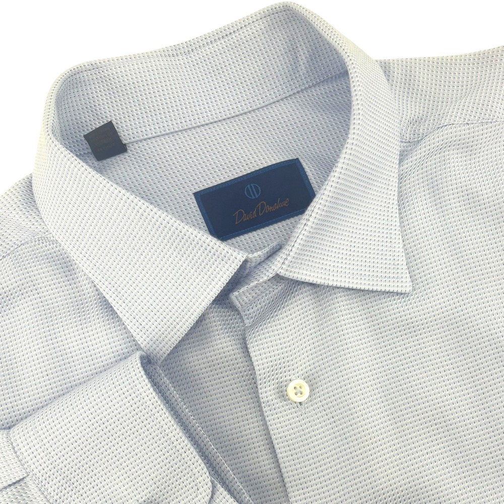 David Donahue Mens Light Blue Micro Pattern Cotton Dress Shirt 36/37 Long Sleeve
